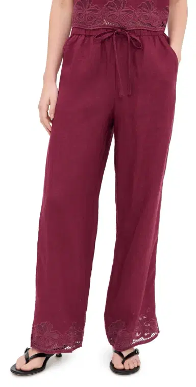 RAILS Emmie inen Pants Berry Hibiscus Embroidery | Thumbnail 1 RAILS Emmie inen Pants Berry Hibiscus Embroidery | Thumbnail 1