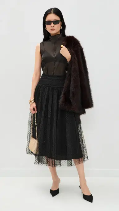 Zimmermann Tulle Dot Midi Skirt Black | Thumbnail 5 Zimmermann Tulle Dot Midi Skirt Black | Thumbnail 5