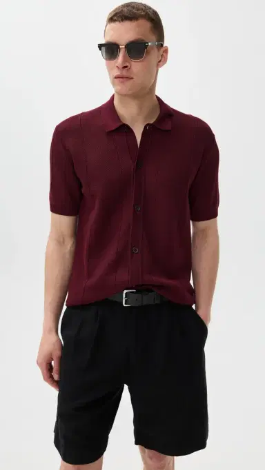 Orlebar Brown Tiernan Knit Button Down Polo Damson S | Thumbnail 2