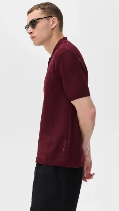Orlebar Brown Tiernan Knit Button Down Polo Damson S | Thumbnail 4
