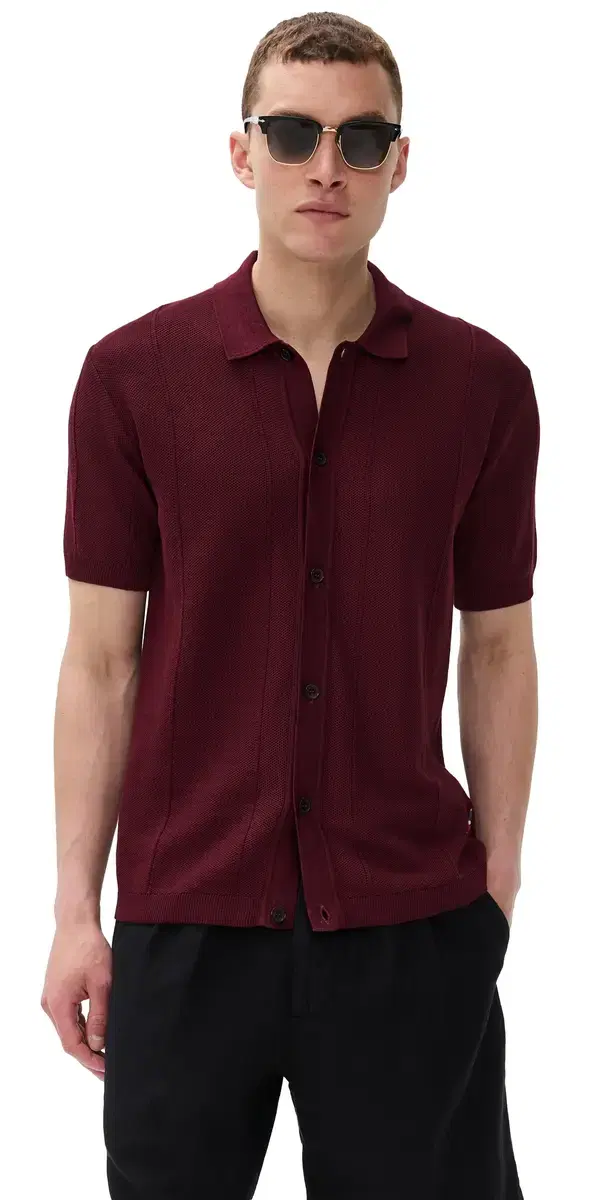 Orlebar Brown Tiernan Knit Button Down Polo Damson