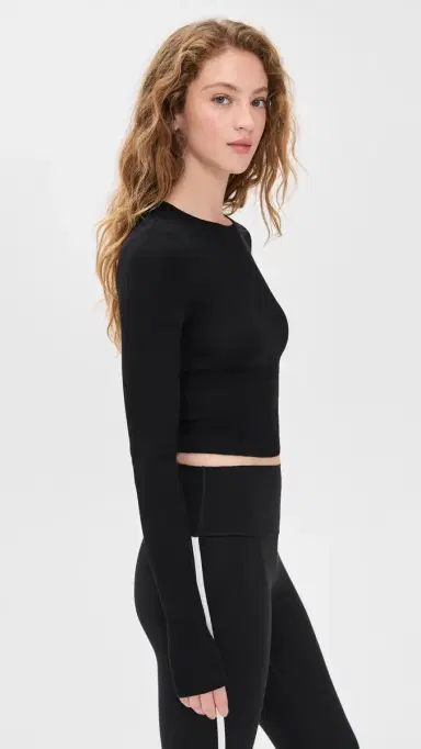 Splits59 Louise Rib Long Sleeve Crop Black | Thumbnail 4