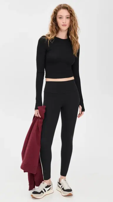 Splits59 Louise Rib Long Sleeve Crop Black | Thumbnail 5