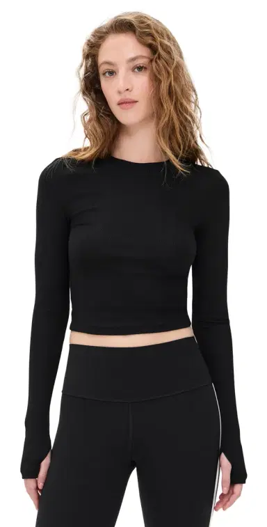 Splits59 Louise Rib Long Sleeve Crop Black | Thumbnail 1
