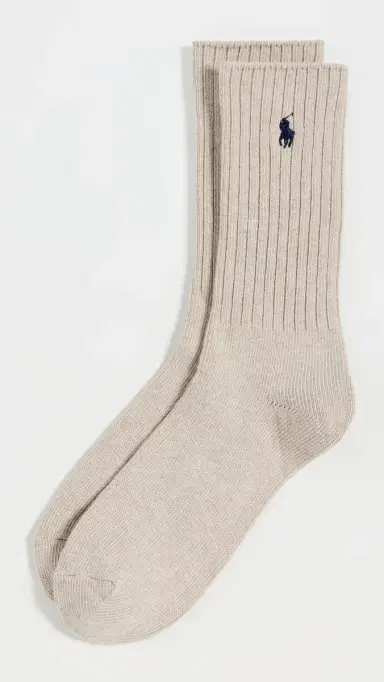 Polo Ralph Lauren Cotton Rib Crew Socks Taupe 10-13 | Thumbnail 2