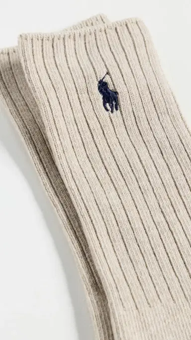 Polo Ralph Lauren Cotton Rib Crew Socks Taupe 10-13 | Thumbnail 3