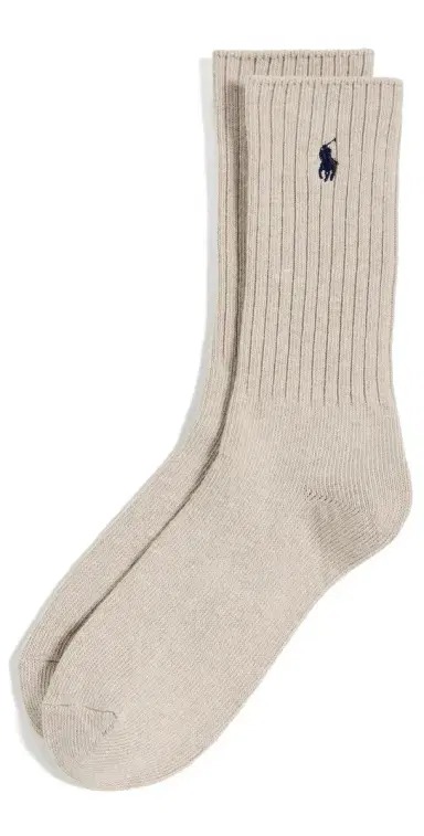 Polo Ralph Lauren Cotton Rib Crew Socks Taupe 10-13 | Thumbnail 1