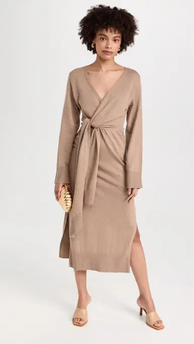 SIMKHAI Skyla Wrap Dress Heather Teak | Thumbnail 5 SIMKHAI Skyla Wrap Dress Heather Teak | Thumbnail 5