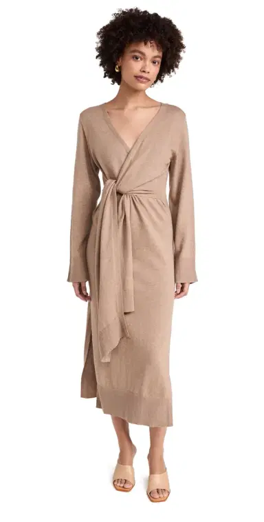 SIMKHAI Skyla Wrap Dress Heather Teak | Thumbnail 1 SIMKHAI Skyla Wrap Dress Heather Teak | Thumbnail 1