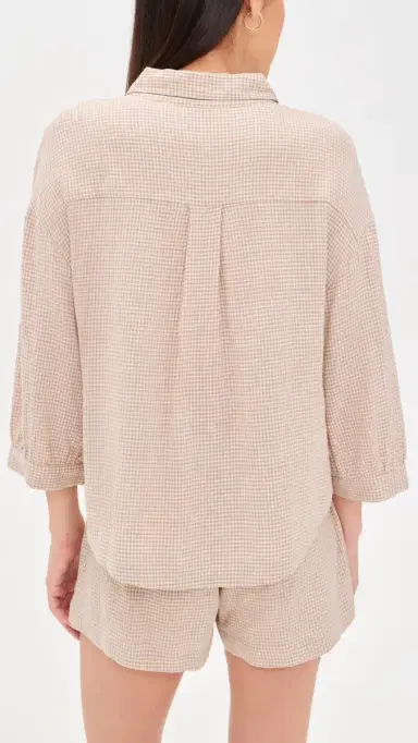 Eberjey Linen Blend Relaxed Sleeve Top Gingham White | Thumbnail 3 Eberjey Linen Blend Relaxed Sleeve Top Gingham White | Thumbnail 3