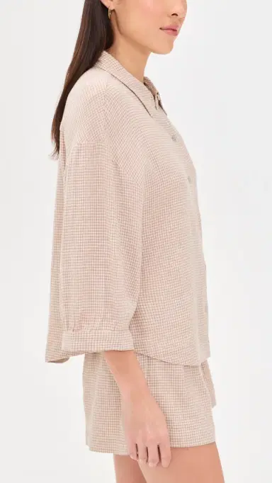 Eberjey Linen Blend Relaxed Sleeve Top Gingham White | Thumbnail 4 Eberjey Linen Blend Relaxed Sleeve Top Gingham White | Thumbnail 4