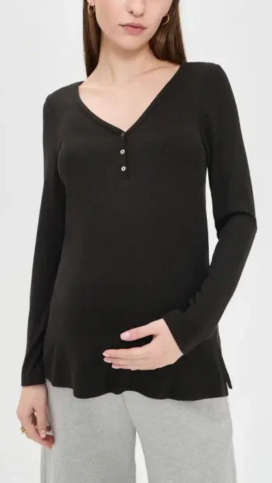 HATCH The Softest Rib Nursing Henley Black | Thumbnail 2 HATCH The Softest Rib Nursing Henley Black | Thumbnail 2