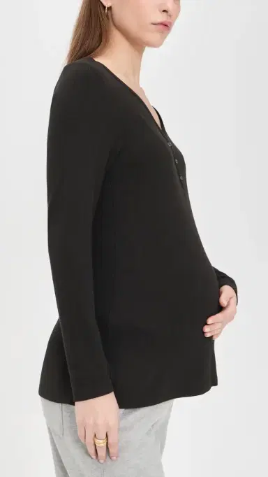 HATCH The Softest Rib Nursing Henley Black | Thumbnail 4 HATCH The Softest Rib Nursing Henley Black | Thumbnail 4