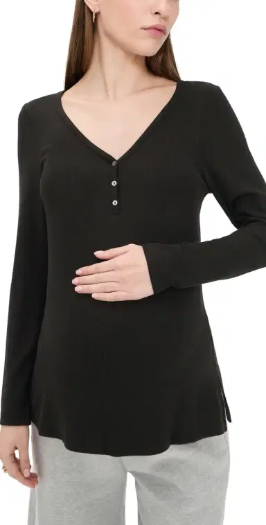 HATCH The Softest Rib Nursing Henley Black | Thumbnail 1 HATCH The Softest Rib Nursing Henley Black | Thumbnail 1