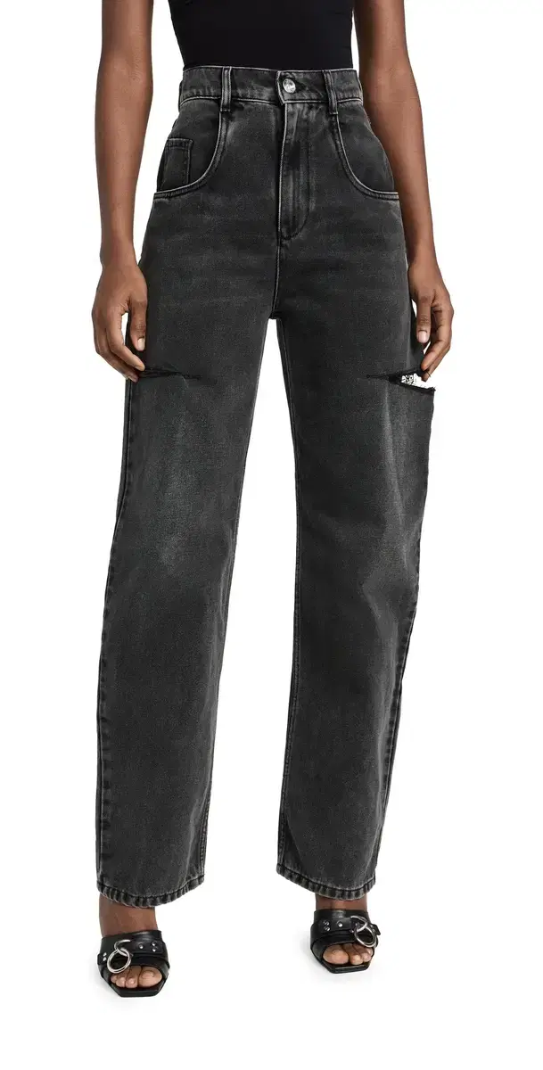 Denim Jeans with Slash Details Black Washed