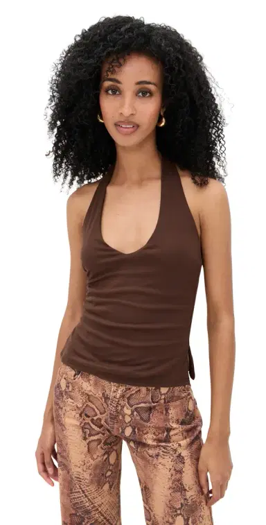 Runaway The Label Andie V-Neck Halter Top Bitter Chocolate | Thumbnail 1 Runaway The Label Andie V-Neck Halter Top Bitter Chocolate | Thumbnail 1