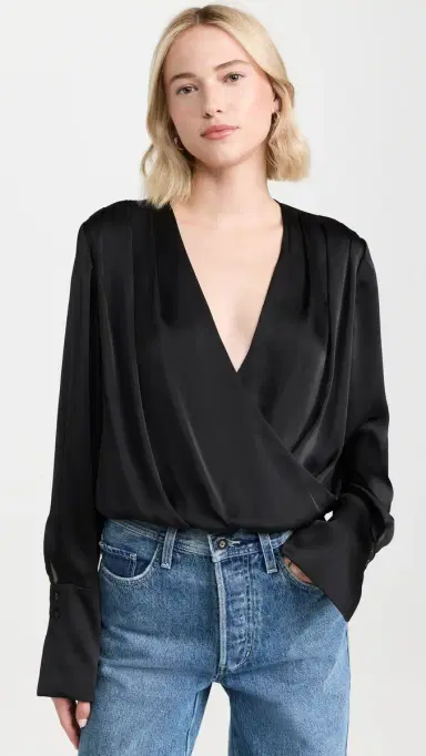 Favorite Daughter The Date Blouse Thong Bodysuit Black S | Thumbnail 2 Favorite Daughter The Date Blouse Thong Bodysuit Black S | Thumbnail 2
