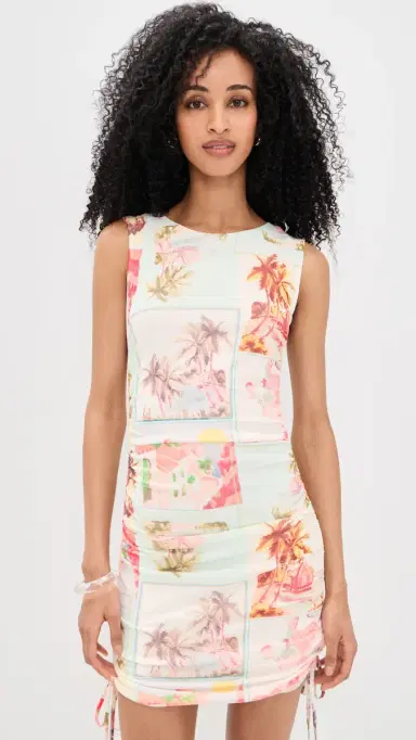 MINKPINK Dolce Mesh Ruched Mini Dress Vintage Postcards | Thumbnail 2