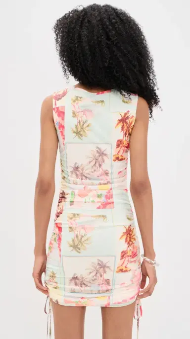 MINKPINK Dolce Mesh Ruched Mini Dress Vintage Postcards | Thumbnail 3