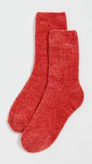 Stems Fuzzy Crew Socks Red One Size | Thumbnail 2