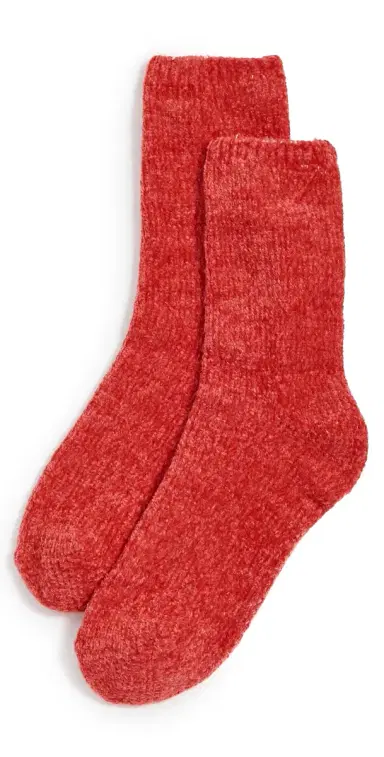 Stems Fuzzy Crew Socks Red One Size | Thumbnail 1