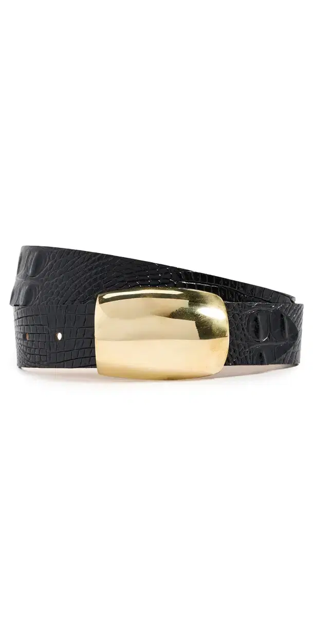 L'AGENCE Milou Domed Croc Embossed Belt Black Croc Embossed