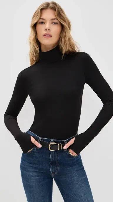 susana monaco Mock Neck Thumb Hole Long Sleeve Tee Black L | Thumbnail 2