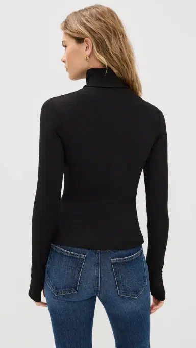 susana monaco Mock Neck Thumb Hole Long Sleeve Tee Black L | Thumbnail 3