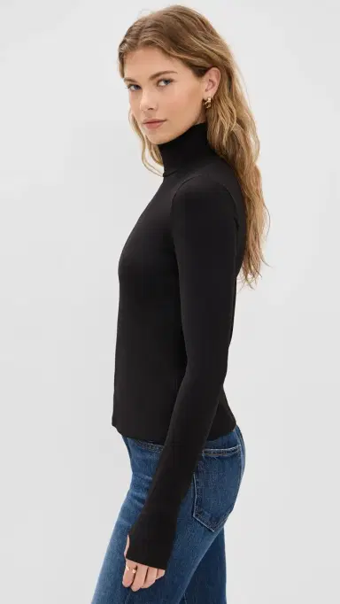 susana monaco Mock Neck Thumb Hole Long Sleeve Tee Black L | Thumbnail 4