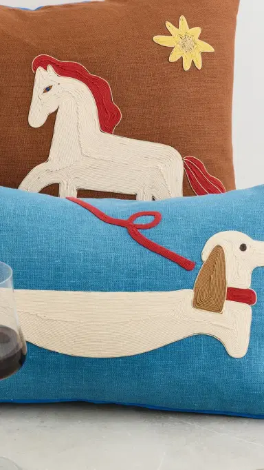 Jonathan Adler Dachshund Pillow Blue One Size | Thumbnail 4