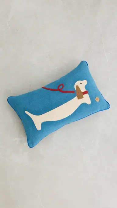 Jonathan Adler Dachshund Pillow Blue One Size | Thumbnail 5