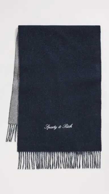 Sporty & Rich Signature Logo Duo Scarf Light Grey/Navy One Size | Thumbnail 2