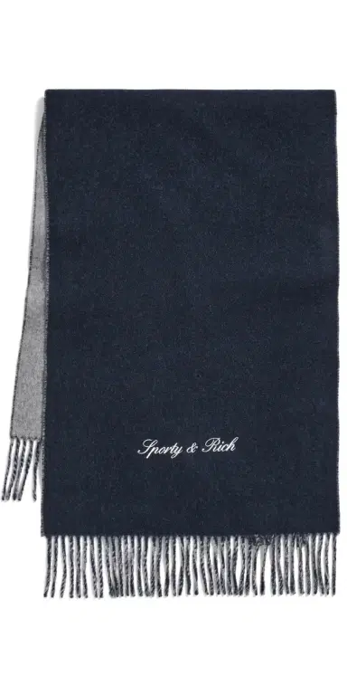 Sporty & Rich Signature Logo Duo Scarf Light Grey/Navy One Size | Thumbnail 1
