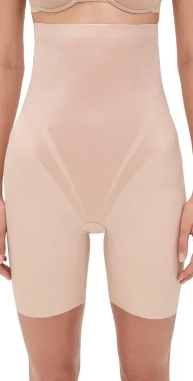 Spanx High-Waisted Mid-Thigh Shorts Champagne Beige M | Thumbnail 1