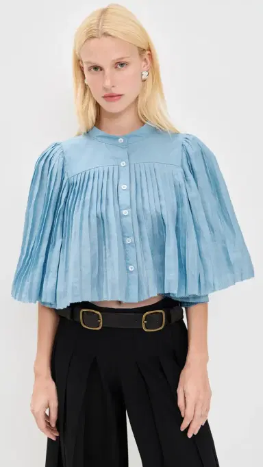 Sea Solene Solid Pleated Top Blue | Thumbnail 2 Sea Solene Solid Pleated Top Blue | Thumbnail 2