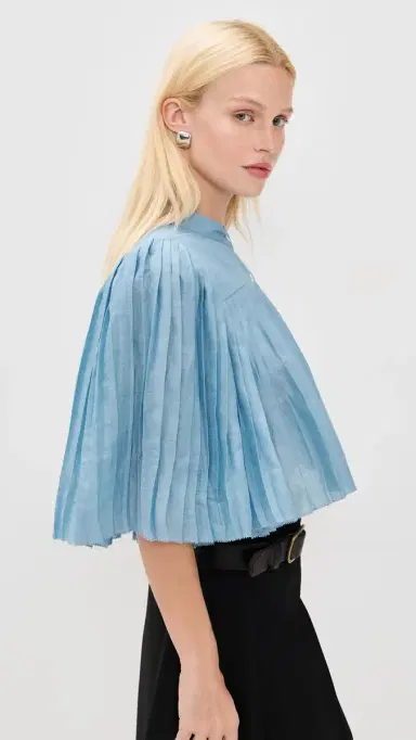 Sea Solene Solid Pleated Top Blue | Thumbnail 4 Sea Solene Solid Pleated Top Blue | Thumbnail 4