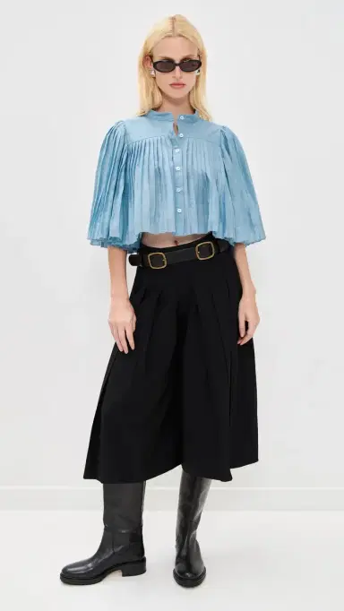 Sea Solene Solid Pleated Top Blue | Thumbnail 5 Sea Solene Solid Pleated Top Blue | Thumbnail 5