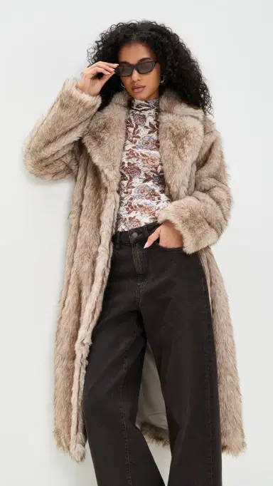 Bailey Rose ong Fur Coat Taupe | Thumbnail 2
