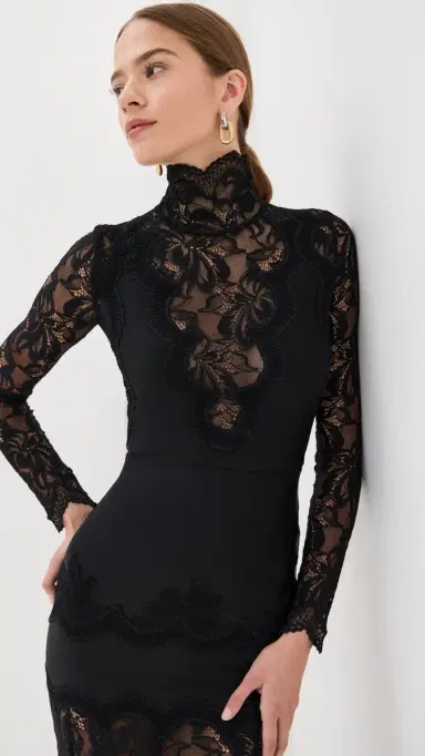 rabanne Long Dress In Lace and Jersey Black | Thumbnail 5 rabanne Long Dress In Lace and Jersey Black | Thumbnail 5