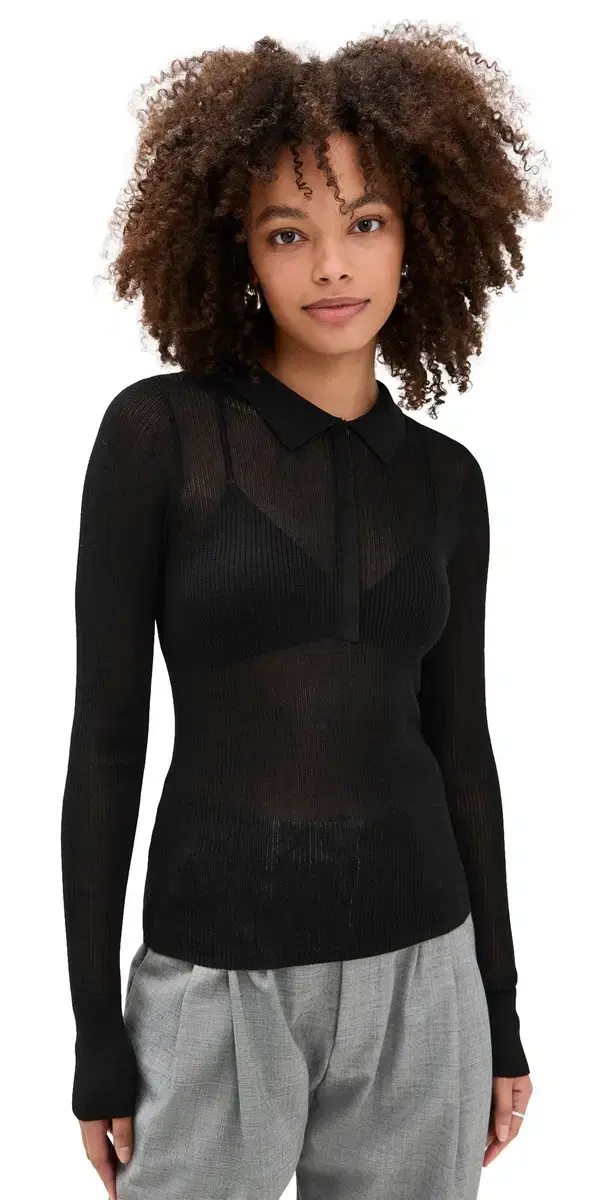 St. Agni Petit Polo Knit Top Black