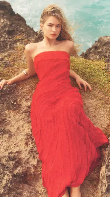 endless rose Strapless Ruffled Maxi Dress Red | Thumbnail 2