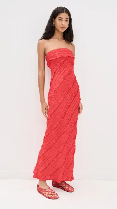 endless rose Strapless Ruffled Maxi Dress Red | Thumbnail 3
