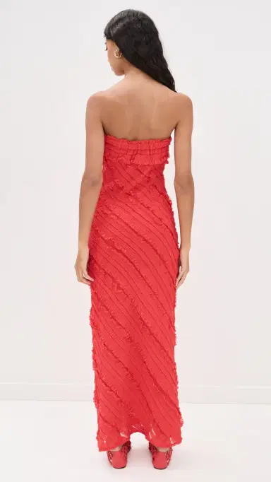 endless rose Strapless Ruffled Maxi Dress Red | Thumbnail 4
