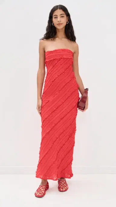 endless rose Strapless Ruffled Maxi Dress Red | Thumbnail 6