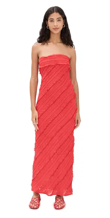 endless rose Strapless Ruffled Maxi Dress Red | Thumbnail 1