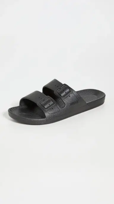 Freedom Moses Two Band Unisex Slides Black W 8-9 | Thumbnail 2