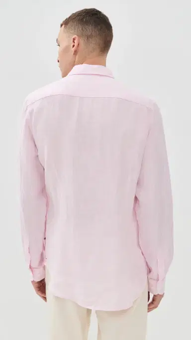 Orlebar Brown Giles Linen Button Down Shirt Pale Pink/White | Thumbnail 3
