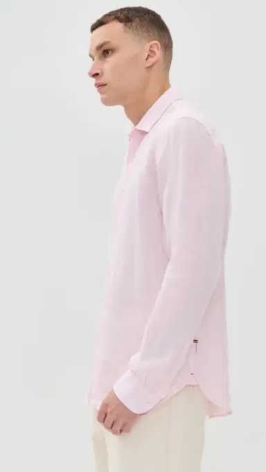 Orlebar Brown Giles Linen Button Down Shirt Pale Pink/White | Thumbnail 4