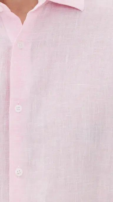 Orlebar Brown Giles Linen Button Down Shirt Pale Pink/White | Thumbnail 6