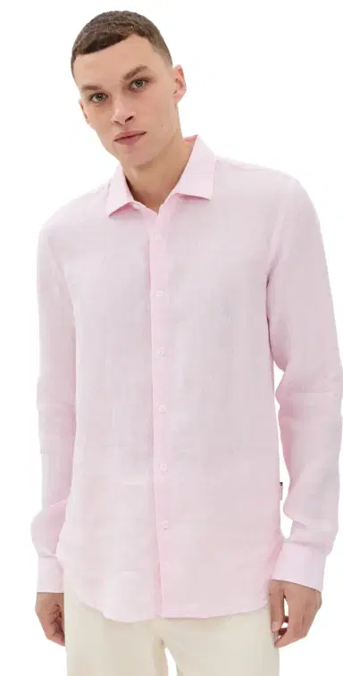 Orlebar Brown Giles Linen Button Down Shirt Pale Pink/White | Thumbnail 1